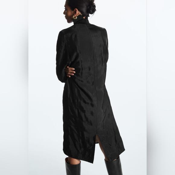 NWT COS Turtleneck Long Sleeve Black Topstitched Chevron Midi Dress, size 4 - Picture 2 of 9